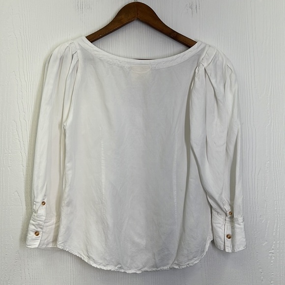 Anthropologie- Maeve White Button Down Puffed Sleeves Blouse Size 8 - Picture 10 of 10